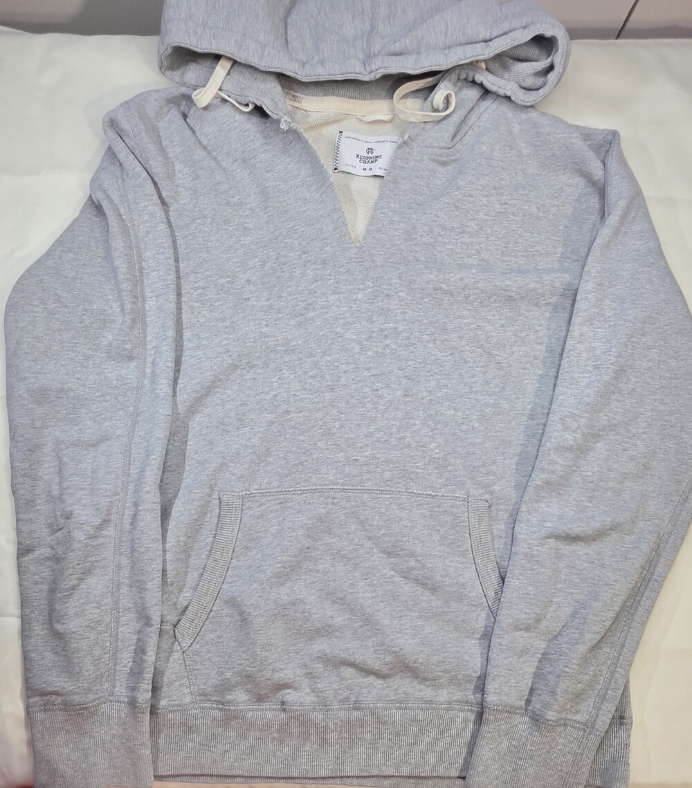 Reigning Champ V-Neck Hoodie Grey Medium Men's Pullover Sweatshirt Sku 0378